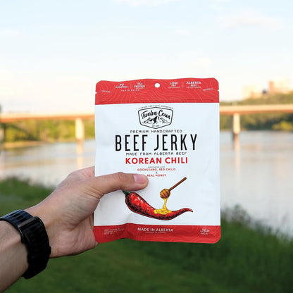Twelve Cows Handcrafted Beef Jerky Korean Chili, Whole Muscle Premium Cuts, Alberta Beef, High Protein, Low Carb, Halal, Keto - 57g (1 Pack)