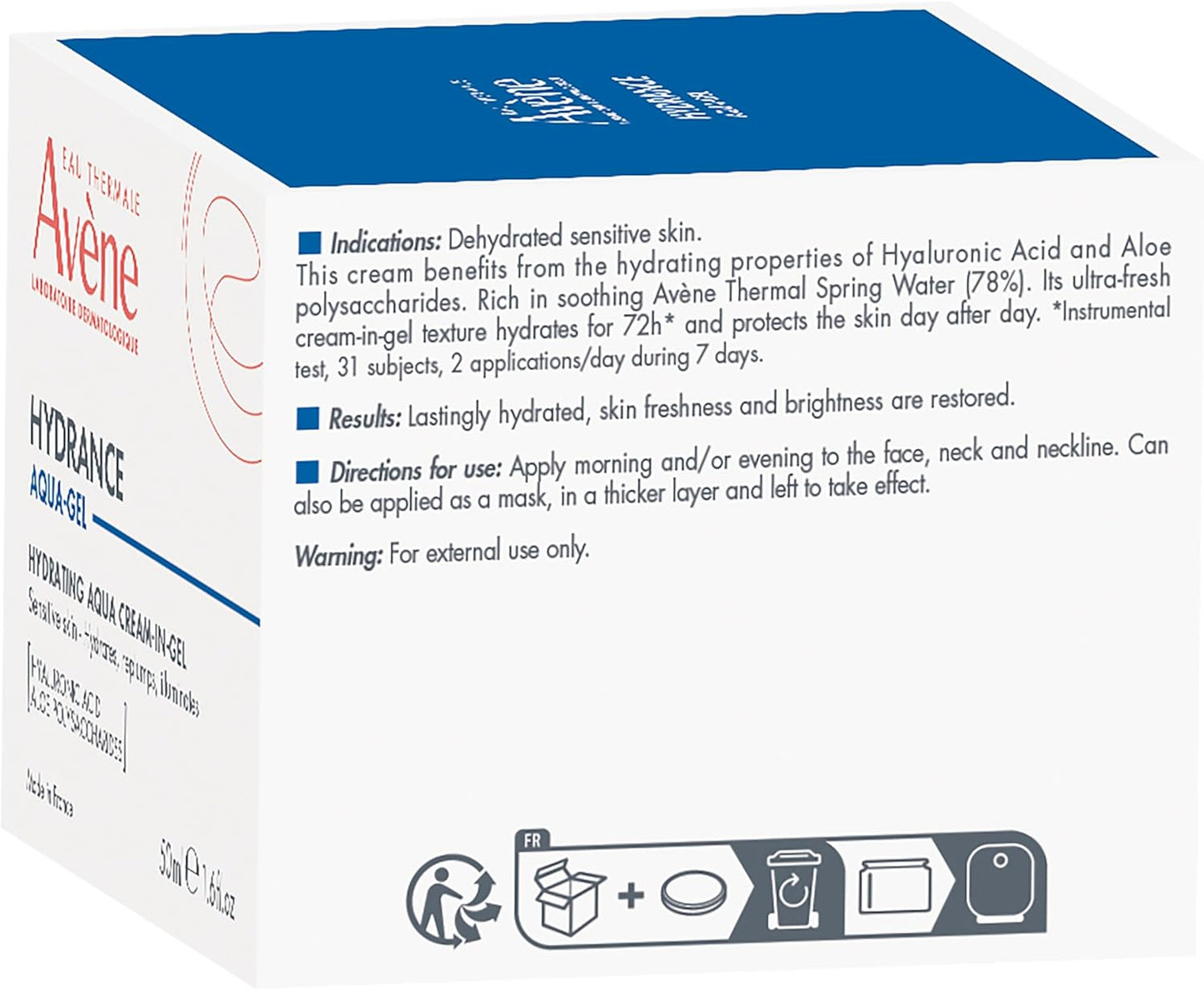 Eau Thermale Avène Hydrance Aqua Cream-In-Gel, 72 hours Hydration, For Sensitive and Dehydrated Skin, With Hyaluronic Acid and Aloe Vera, Ultra-Fresh Texture, 50 ml