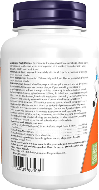 NOW Supplements, 5-HTP (5-hydroxytryptophan) 200 mg, Double Strength, Neurotransmitter Support, 60 Veg Capsules