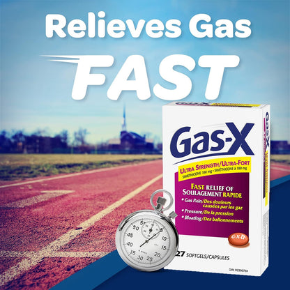 Gas-X 超強效軟膠囊，緩解脹氣、腹脹和腹壓，180 毫克西甲矽油，45 粒
