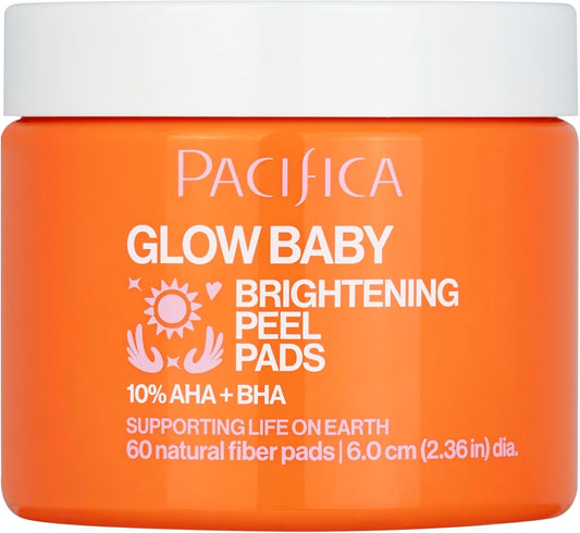 Pacifica Beauty Glow Baby Brightening Peel Pads 10% AHA + BHA, Skincare, Exfoliating, Skin Texture, Minimize Pores, For All Skin Types, Fragrance Free, Clean Skin Care, Vegan - 60 Pads (1 Count)