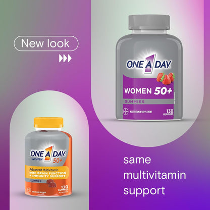 One A Day 女士 50 歲以上複合維生素軟糖 - 高級複合維生素軟糖，支持大腦功能和免疫力，富含維生素和礦物質，適合 50 歲以上女性，130 粒軟糖