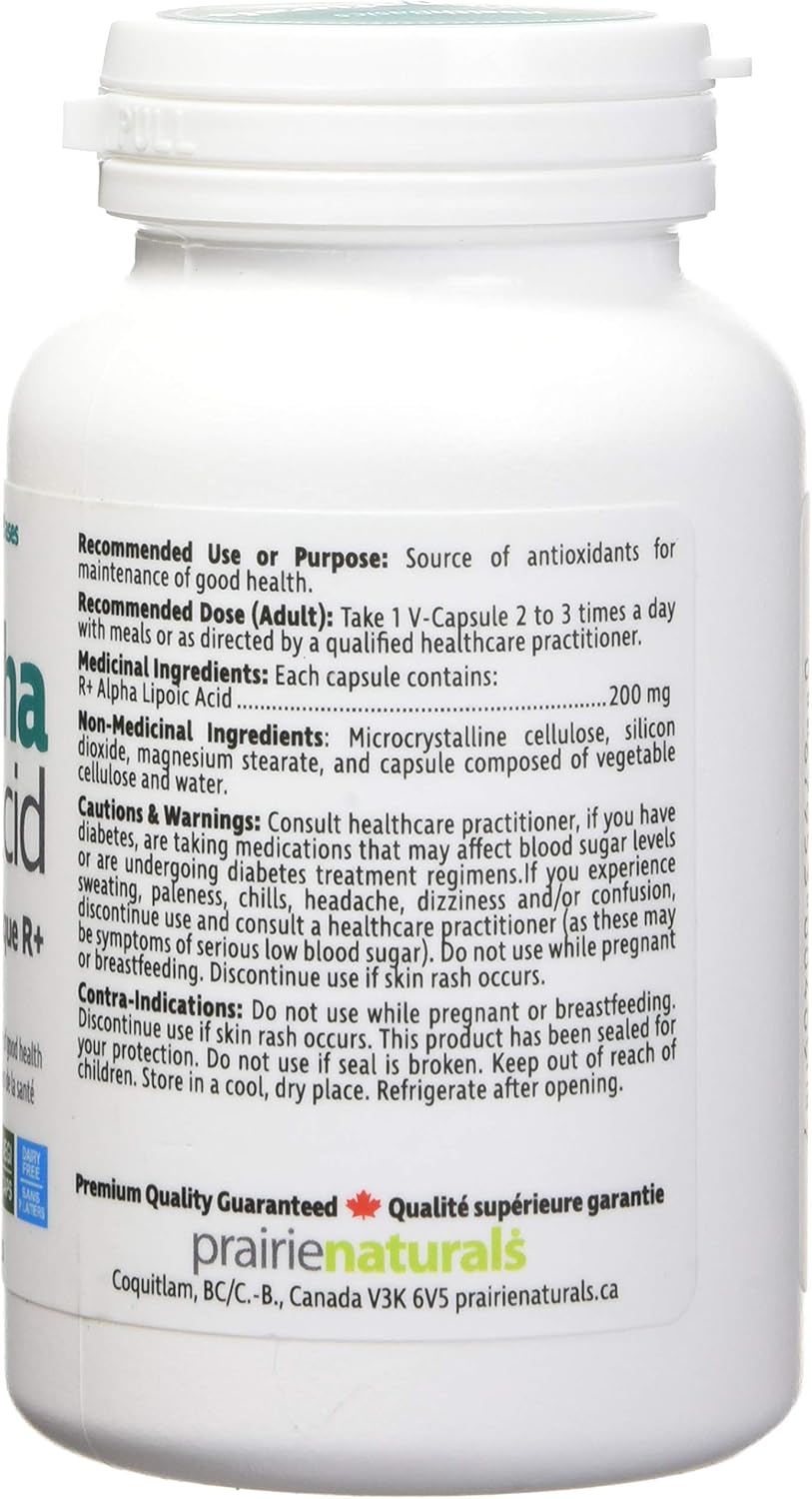 Prairie Naturals R(+) α-硫辛酸 200 毫克（R+ ALA）提供抗氧化剂，有助于维持身体健康 - 60 粒素食胶囊