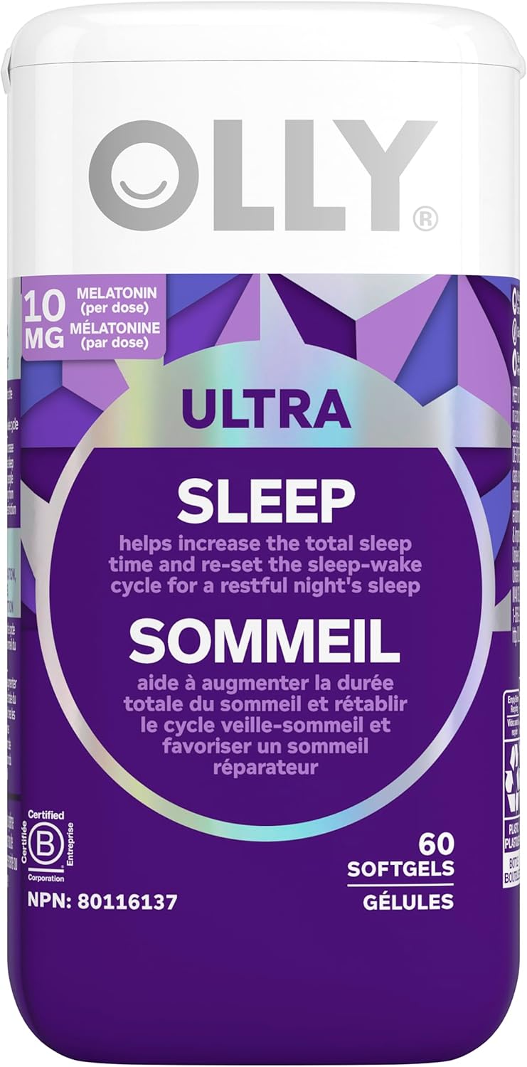 OLLY 超強睡眠軟膠囊，10 毫克褪黑激素、L-茶氨酸、洋甘菊、鎂、檸檬香蜂草，夜間助眠，60 粒