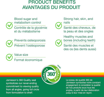 Jamieson 100% 複合維生素，適合 50 歲以上女性，含蔓越莓、葉黃素和更多鎂元素。支持免疫力、能量、整體健康、眼部護理和骨骼健康，無麩質，每日一片，160 粒膠囊