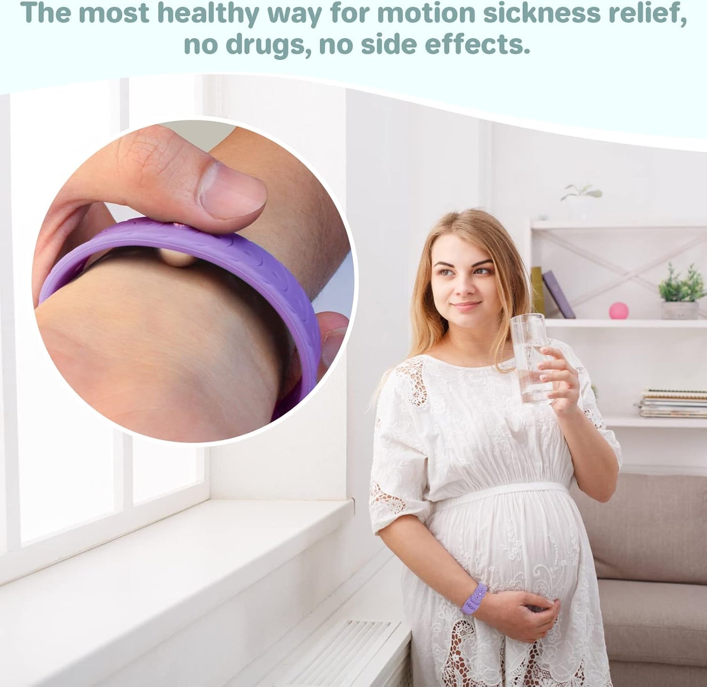 Motion Sickness Bands Anti Nausea Acupressure Wristband Sea Sickness Wristbands Nausea Bands Natural Relief Motion & Morning Sickness（1Pair Starlight）