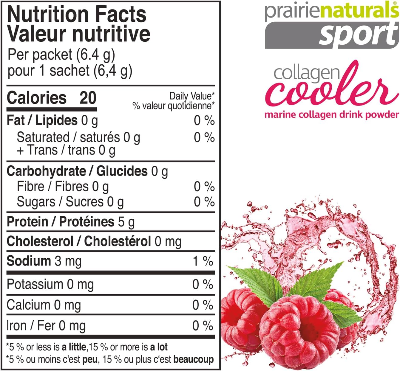 Prairie Naturals 海洋胶原蛋白清凉饮料，覆盆子雨味，6.4克 x 15包。不含抗生素、乳制品、麸质、大豆和人工甜味剂，采用可持续野生鱼类。