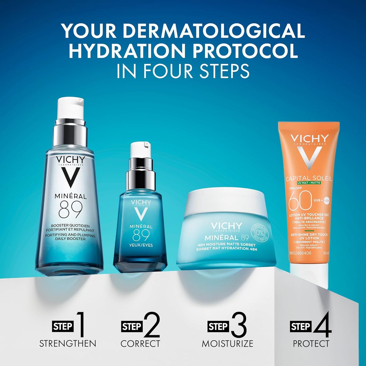 薇姿保湿面霜，矿物 89 哑光冰糕无香凝胶和透明质酸面部精华套装，适合中性至油性、敏感性肌肤，皮肤科医生推荐