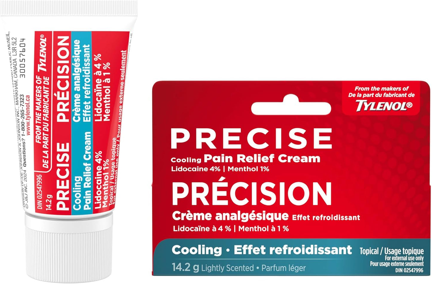 泰诺制造商生产的精准冷却止痛膏，4% 利多卡因和 1% 薄荷醇，快速有效缓解疼痛，淡淡香味，14.2 克旅行装