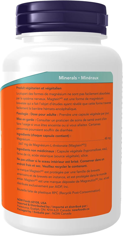 NOW Supplements，Magtein，含專利鎂（Mg），認知支持，90粒素食膠囊