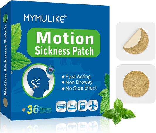 MYMULIKE 36 PCS Motion Sickness Patches, Non Drowsy Sea Sickness Patch for Cruise and Airplane & Other Forms of Transport - Travel Essentials, Fast Acting & 72H Long-Lasting