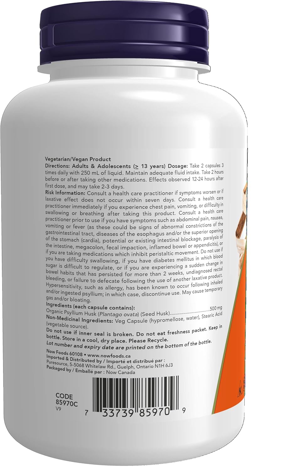 NOW 洋車前子殼膠囊，500 毫克，200 粒，洋車前子殼，454 克