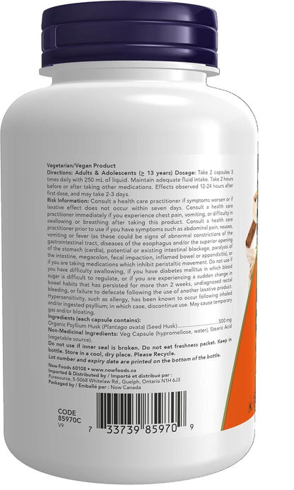 NOW 洋車前子殼膠囊，500 毫克，200 粒，洋車前子殼，454 克