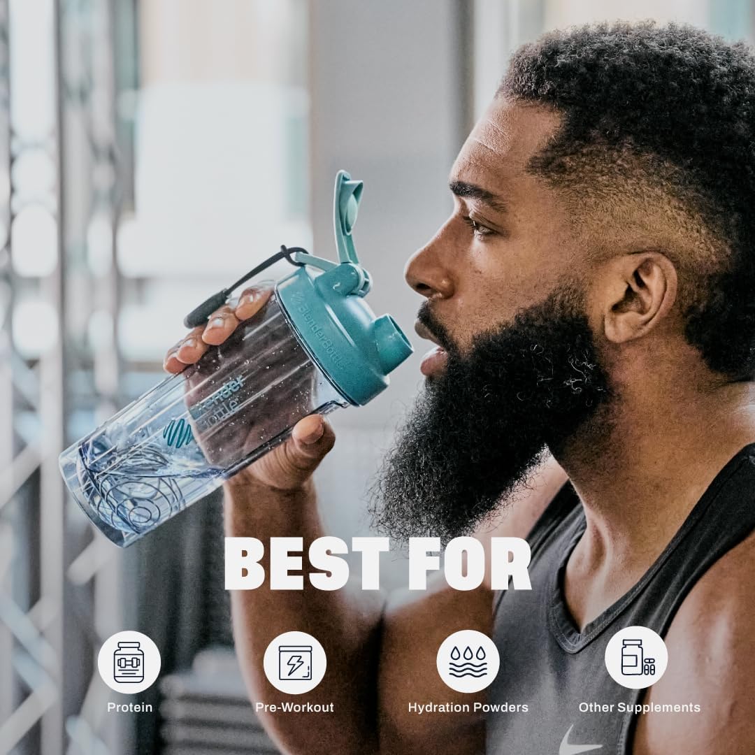BlenderBottle Shaker Bottle Pro Series Perfect for Protein Shakes and Pre Workout, 24-Ounce, Cerulean Blue