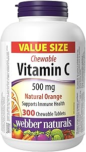 Webber Naturals 維生素 C 咀嚼錠 500 毫克，300 片橙味，有益於骨骼、牙齒、免疫和抗氧化健康