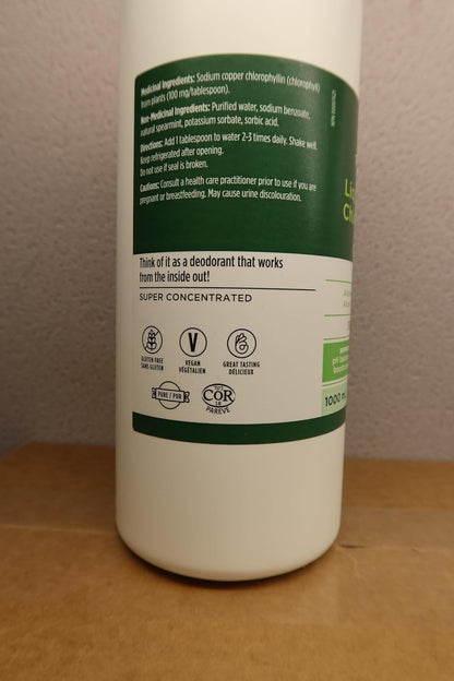 Pure-lē Natural Chlorophyll Liquid Greens | Organic (COR Certified), Gluten-Free, Vegan | Mint Flavor (1000 mL) – Natural Body Deodorant, Alkalizing & Antioxidant Support