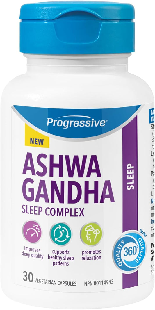 渐进式南非醉茄睡眠复合物 — 含有 Shoden® 南非醉茄、柠檬香蜂草、L-茶氨酸和西番莲，改善睡眠并减轻压力 — 30 粒素食胶囊