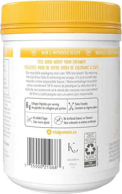VITAL PROTEINS 胶原蛋白奶精，香草味，帮助身体形成胶原蛋白，每份含 6 克牛胶原蛋白肽，不添加糖，无麸质，犹太洁食认证，原始人饮食法友好，303 克