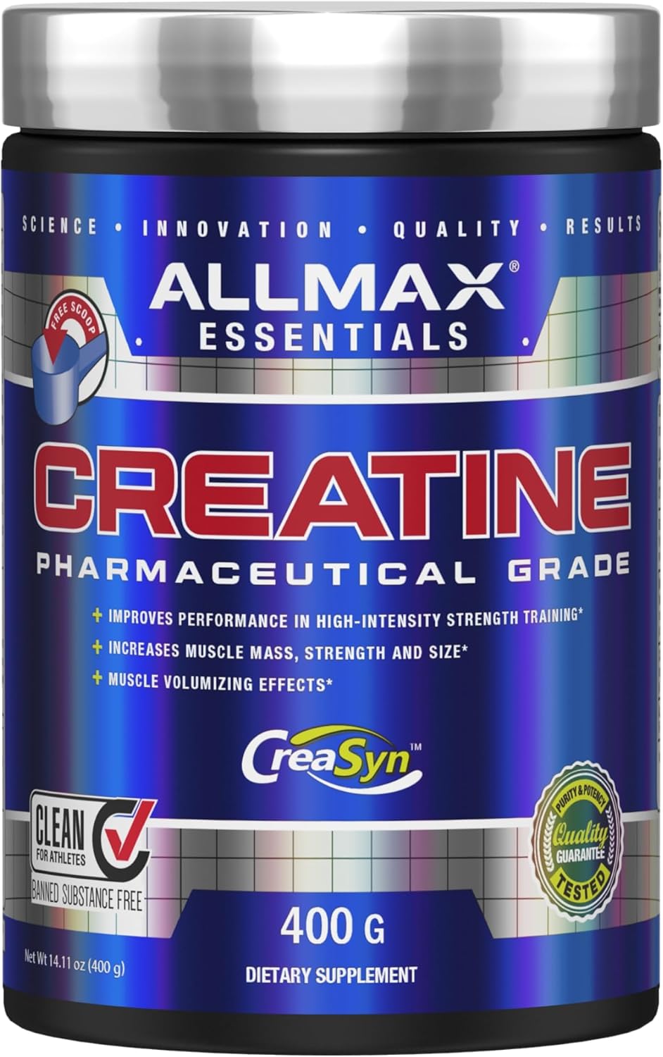 ALLMAX CASEIN-FX 香草味 2 磅肌酸一水合物，微粉化肌酸粉，用于增强力量和肌肉恢复，无麸质且快速吸收 400 克