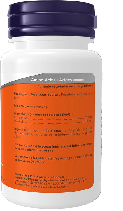 NOW Supplements, L-茶氨酸 200 毫克，含肌醇，压力管理，60 粒素食胶囊
