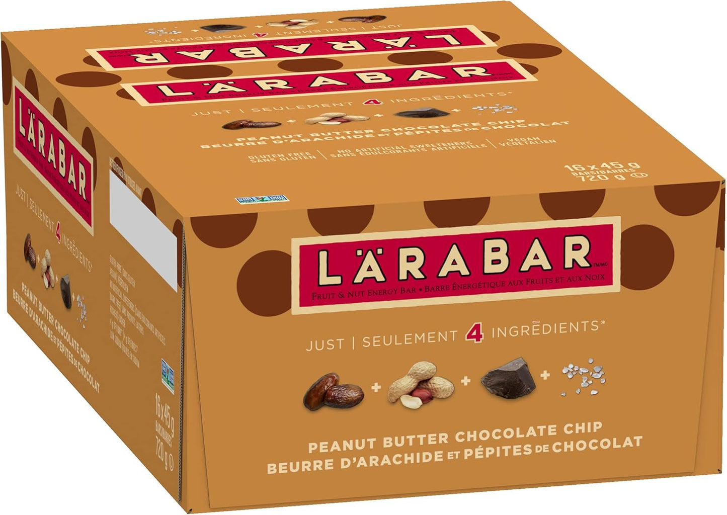 LÄRABAR 花生酱巧克力碎、水果坚果能量棒，16条装，无麸质，纯素，家庭装，零食棒