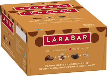 LÄRABAR 花生酱巧克力碎、水果坚果能量棒，16条装，无麸质，纯素，家庭装，零食棒