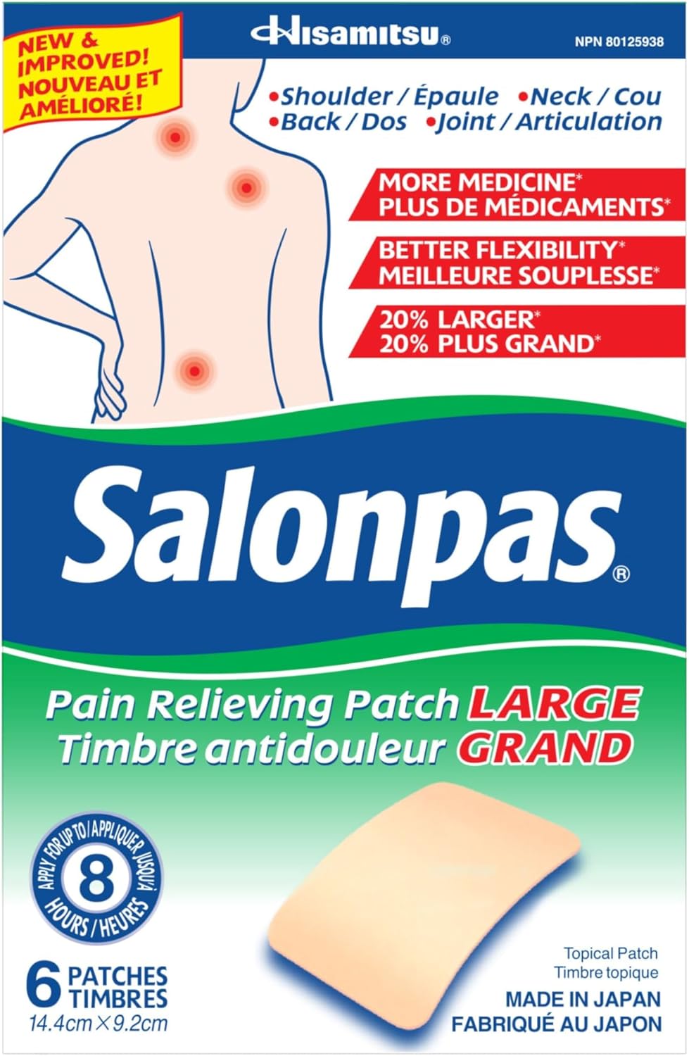 Salonpas Pain Relieving Patch Large, 6 count