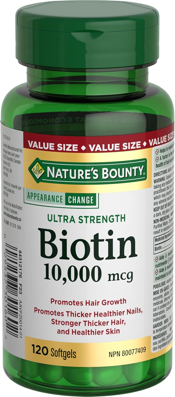 自然之宝生物素，超强效，10,000 微克，促进头发生长，使指甲更浓密、更健康，头发更浓密，皮肤更健康，帮助营养物质代谢，软胶囊，55.4 克