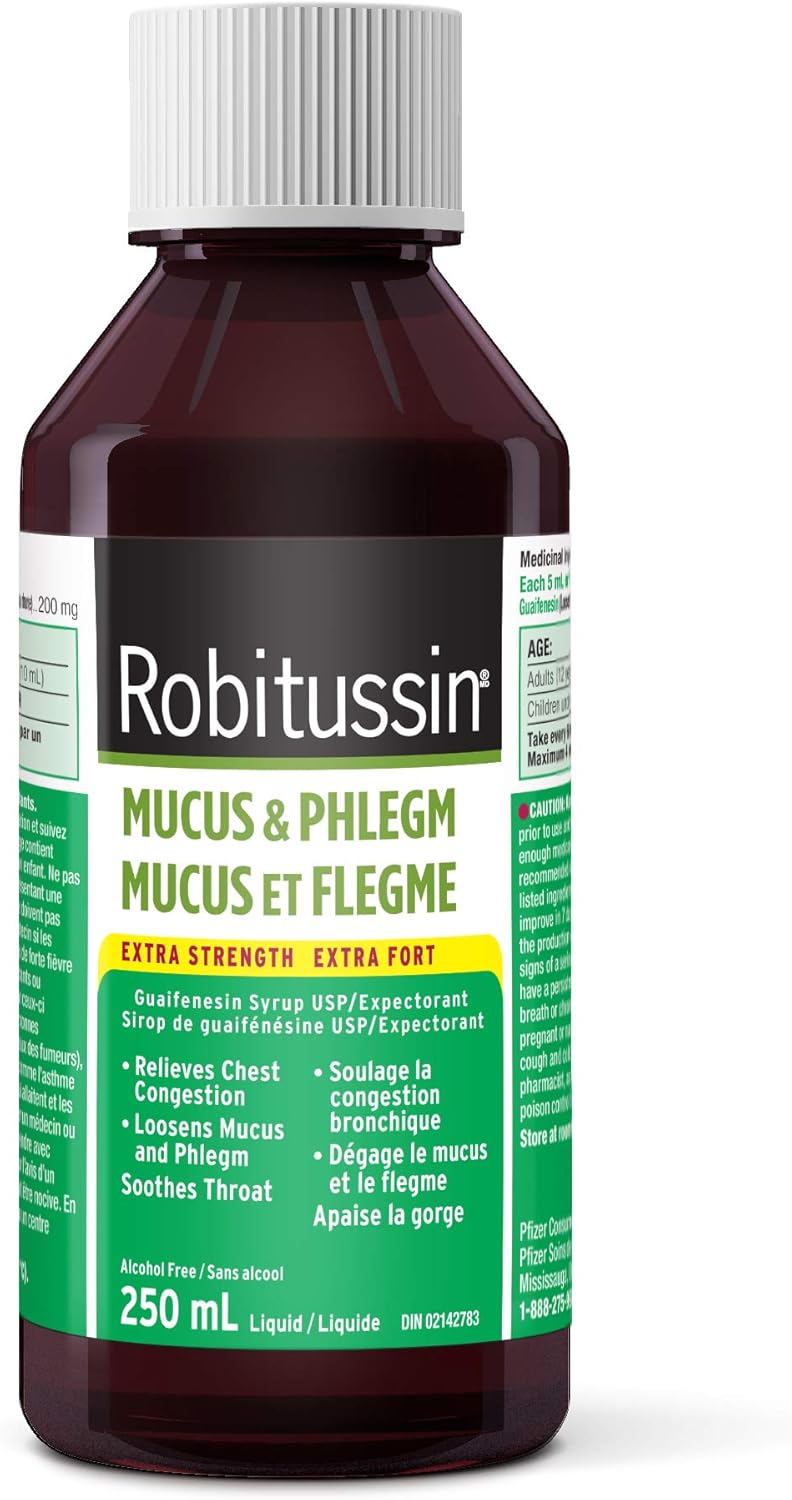 Robitussin Extra Strength Mucus & Phlegm Syrup, Alcohol Free, Cherry Flavour, Packaging may vary