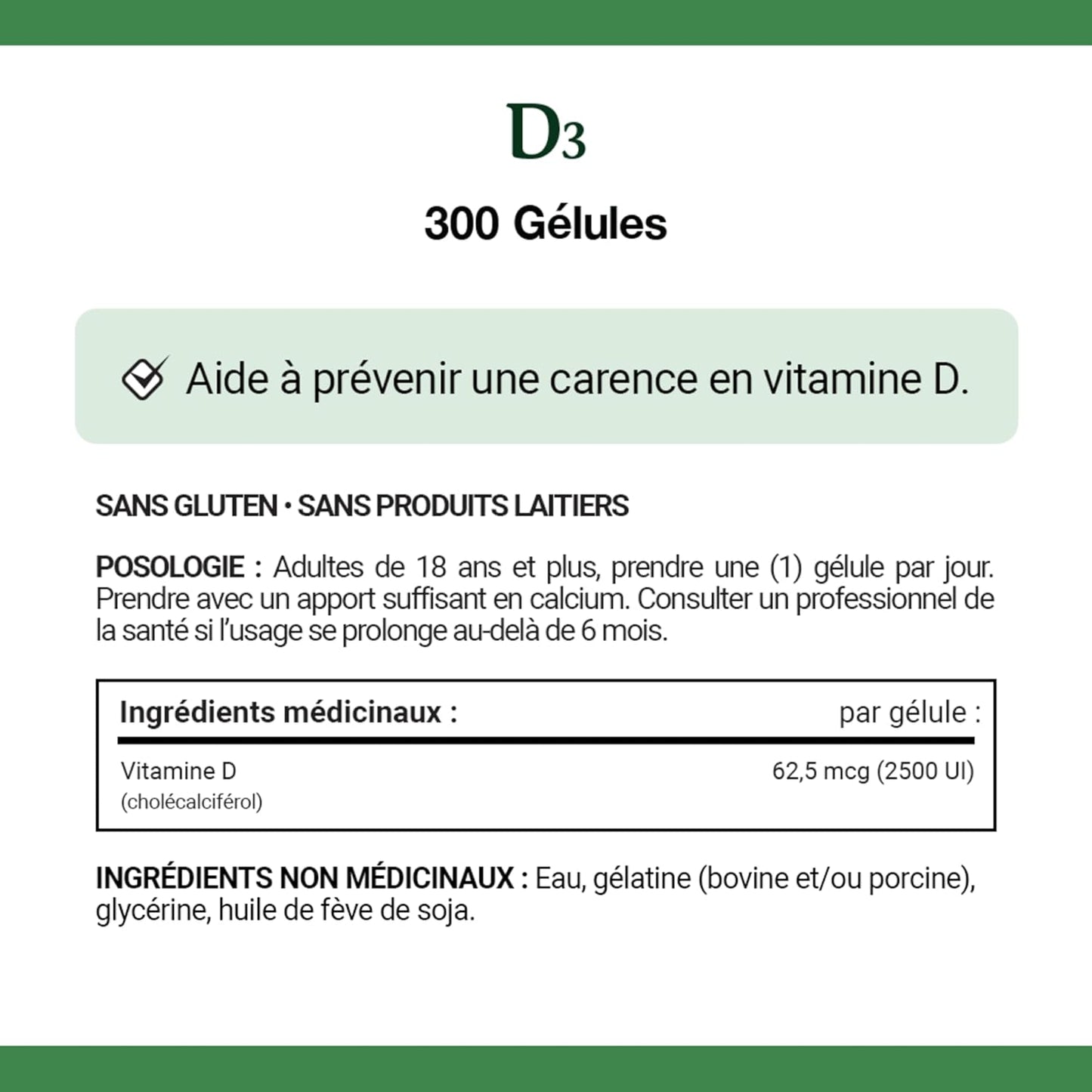 天然之寶維生素 D3，2500 IU，有助於預防維生素 D 缺乏症，無麩質，無乳製品，18 歲以上成人適用，300 粒軟膠囊，68.1 克