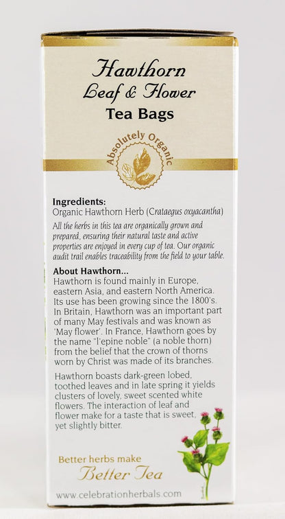 Celebration Herbals Organic Hawthorn Leaf & Flower Tea – Organic, Kosher (24 teabags - 36g) | Crataegus oxyacantha Herbal Tea | Sweet and Slightly Bitter, Valued in Herbal Traditions