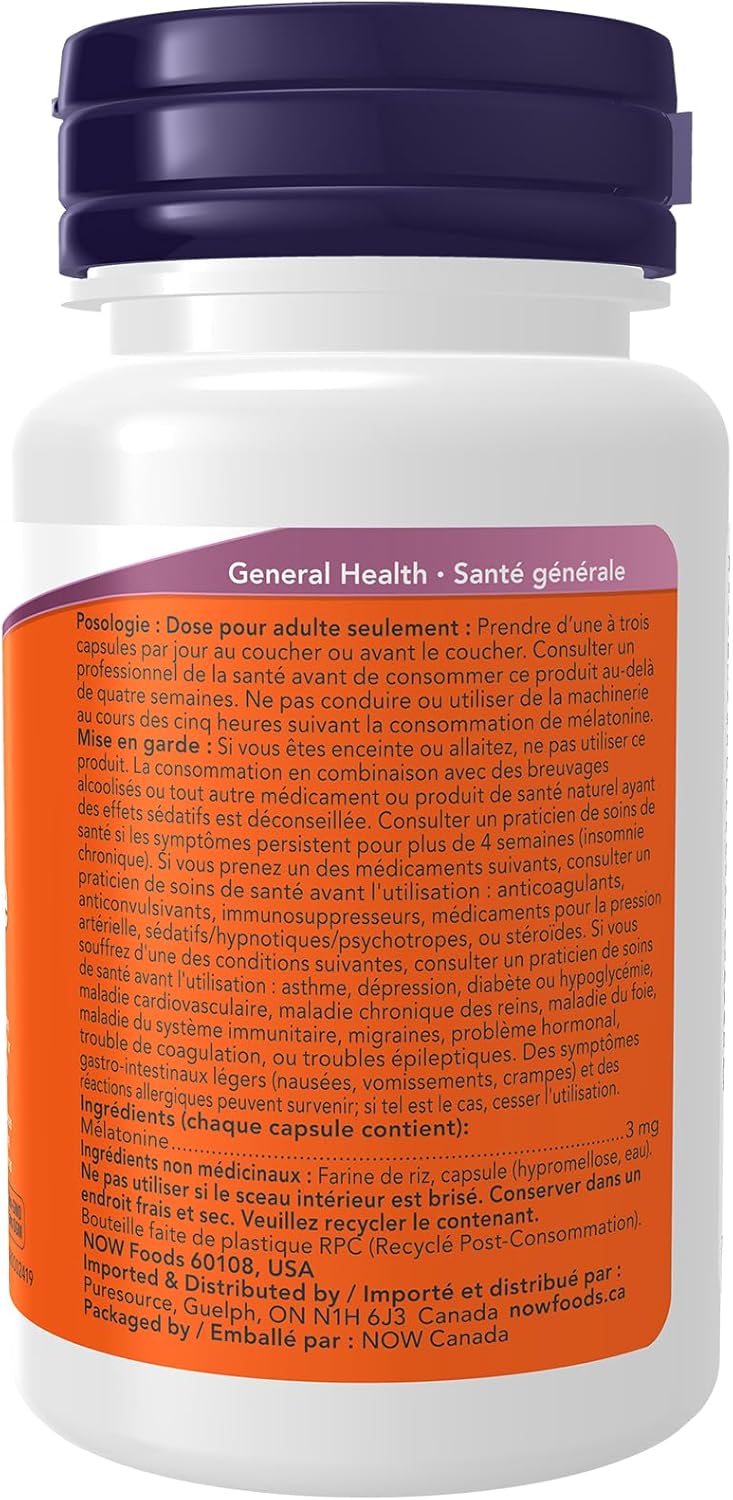 NOW Supplements，褪黑激素 3 毫克，自由基清除劑，健康睡眠週期，60 粒素食膠囊