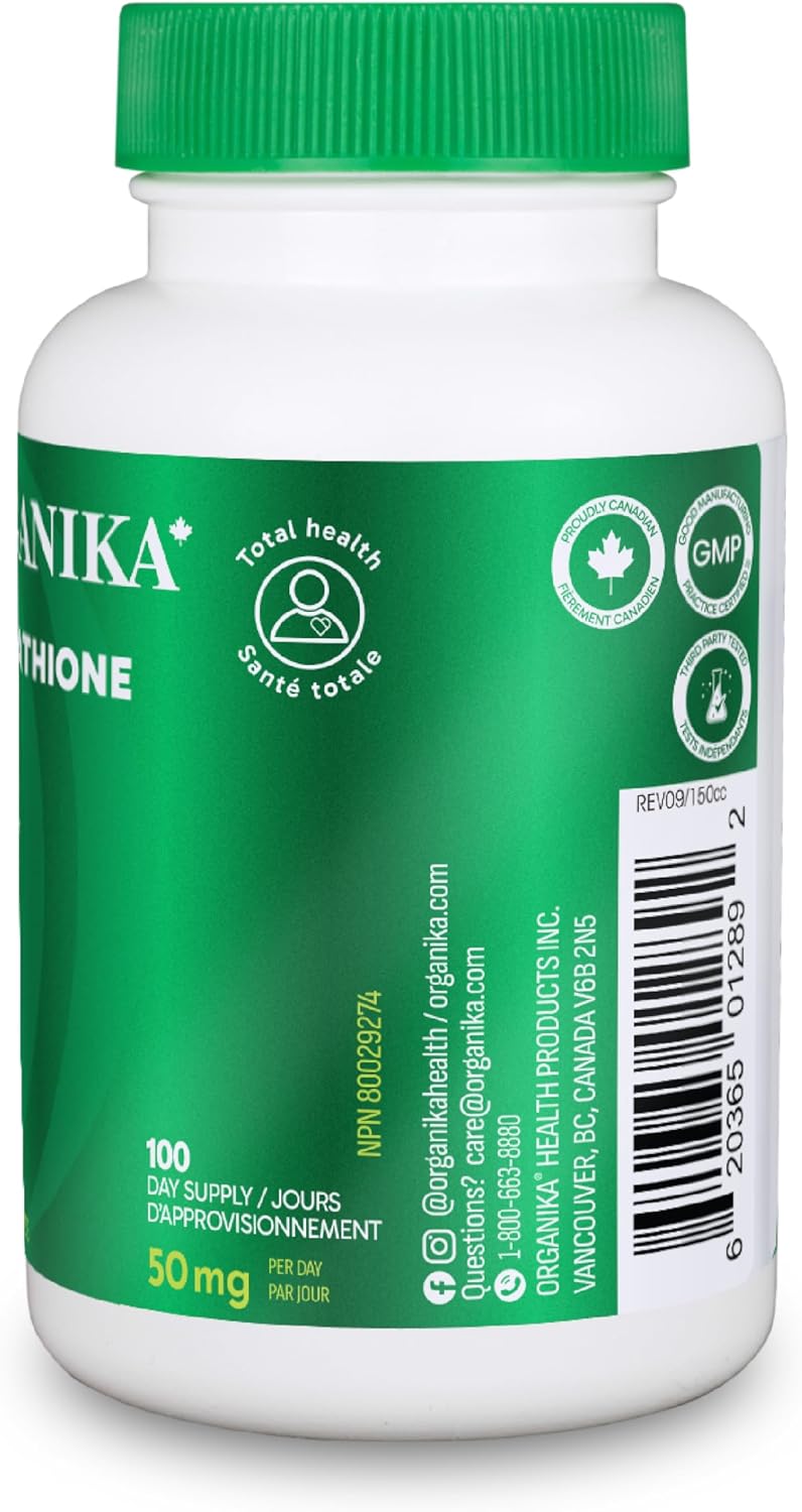 Organika Canadian-Made L-Glutathione (Reduced), Antioxidant and Detox Support -100 Caps