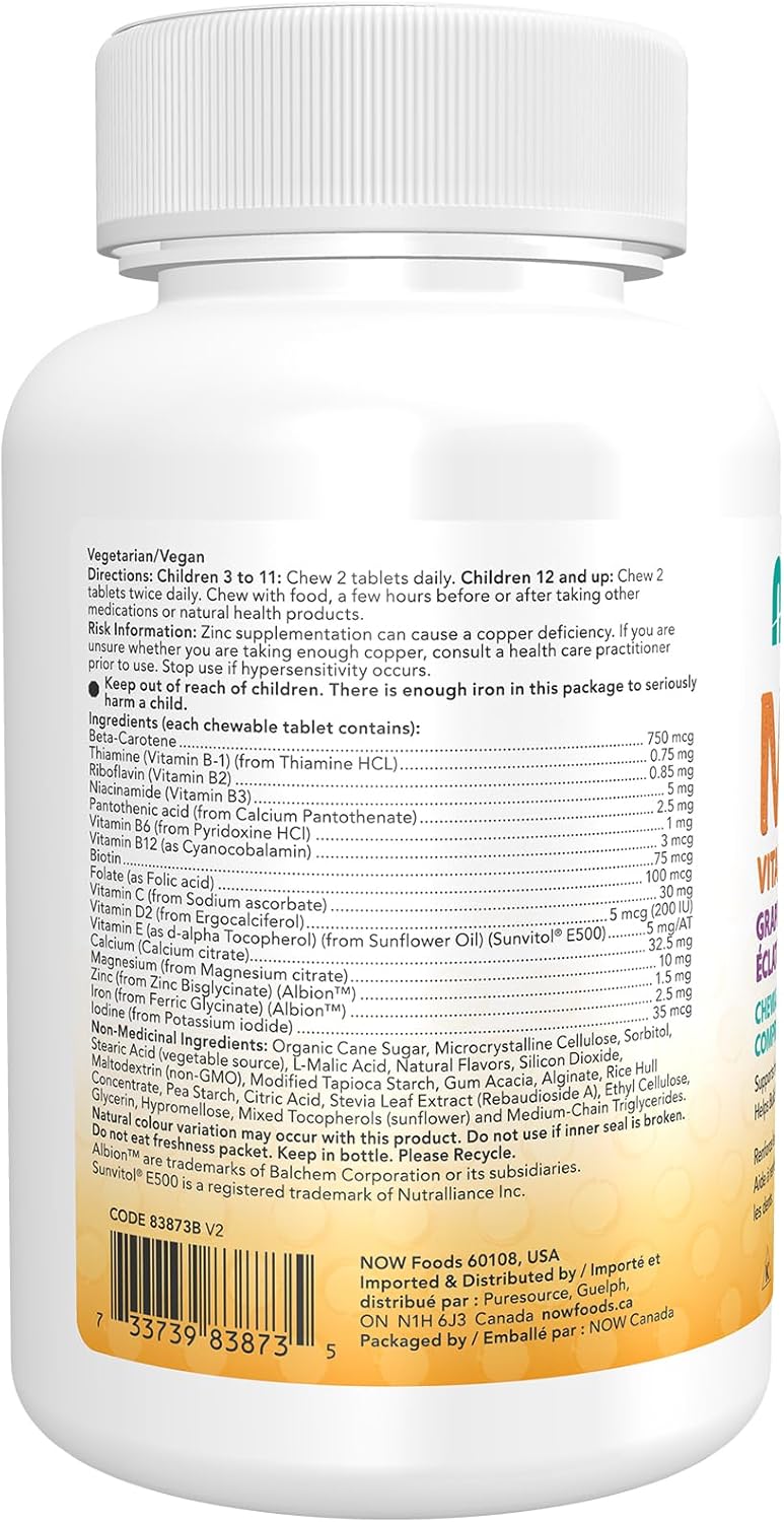 NOW Kids Supplements, 儿童维生素复合维生素，葡萄味，120 片咀嚼片