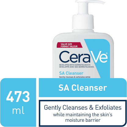 CeraVe Salicylic Acid Cleanser, Renewing Exfoliating Face Wash,473ml & Facial Moisturizing Lotion Pm | Ultra Lightweight, Night Face Moisturizer | Fragrance Free, 89 Milliliters (1 Pack)
