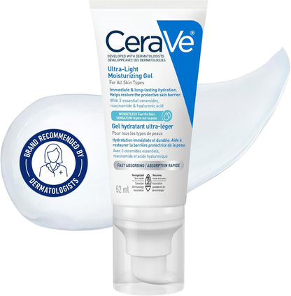 CeraVe Ultra-Light Moisturizing Gel Cream, Lightweight Face Moisturizer with Ceramides, Niacinamide & Hyaluronic Acid. Oil Free, Fast Absorbing and Fragrance-Free, Dermatologist Recommended, 52 mL