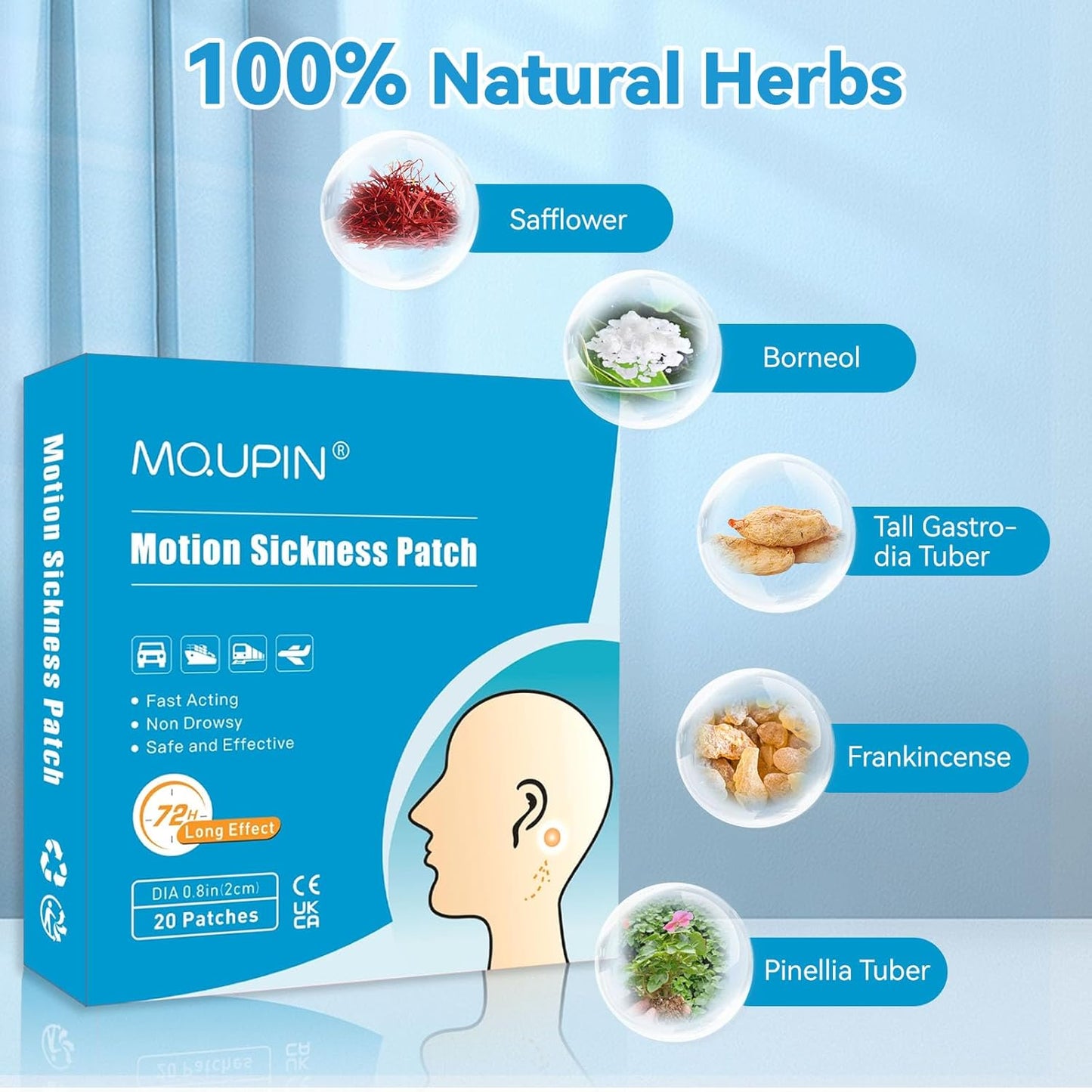暈車貼，20片裝，適用於汽車、船、飛機等旅行，快速起效