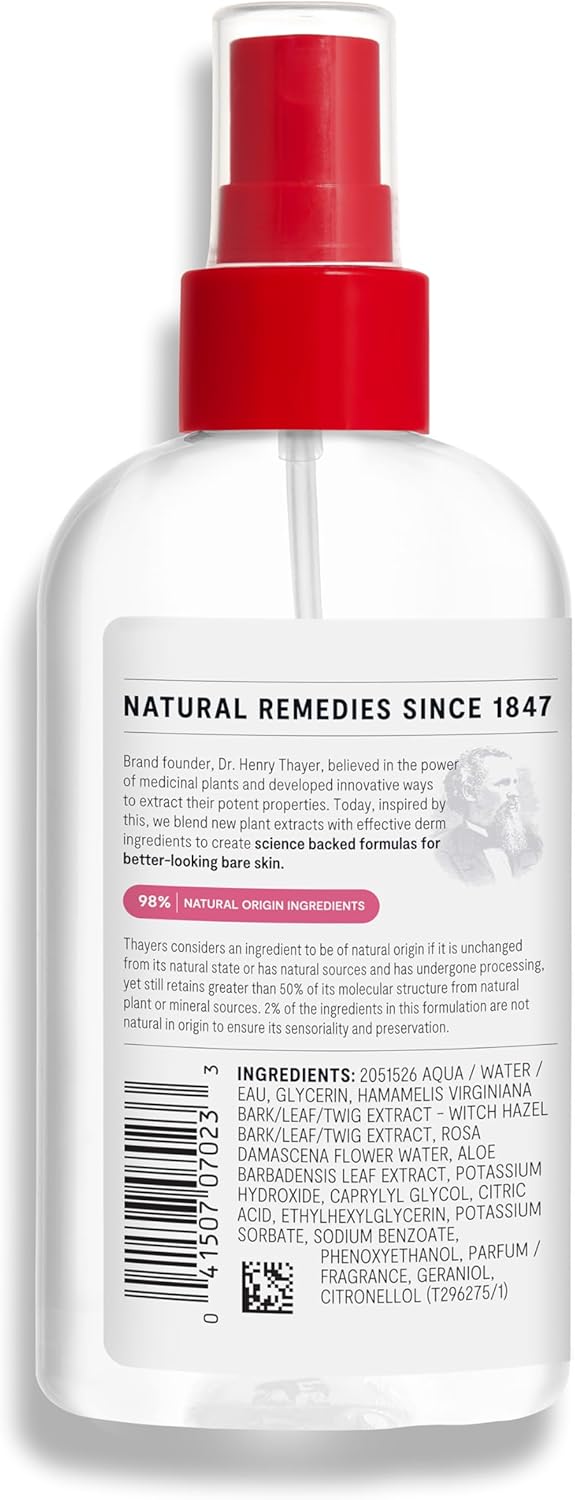 Thayers 無酒精溫和臉部爽膚水，含有機金縷梅和蘆薈，臉部噴霧含玫瑰水，適合乾性肌膚，收縮毛孔，無動物測試，237 毫升