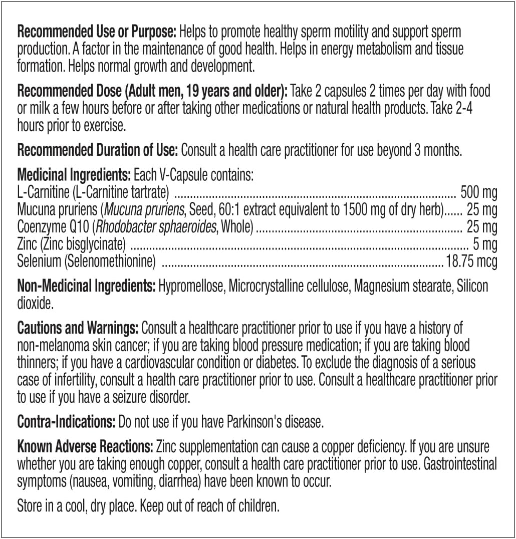 Prairie Naturals Fertility Pro，提高精子活力和產量，純素，非基因，無麩質，左旋肉鹼，藜麥豆，輔酶 Q10，鋅和硒，加拿大製造，專為男性研製，60 粒 V 型膠囊