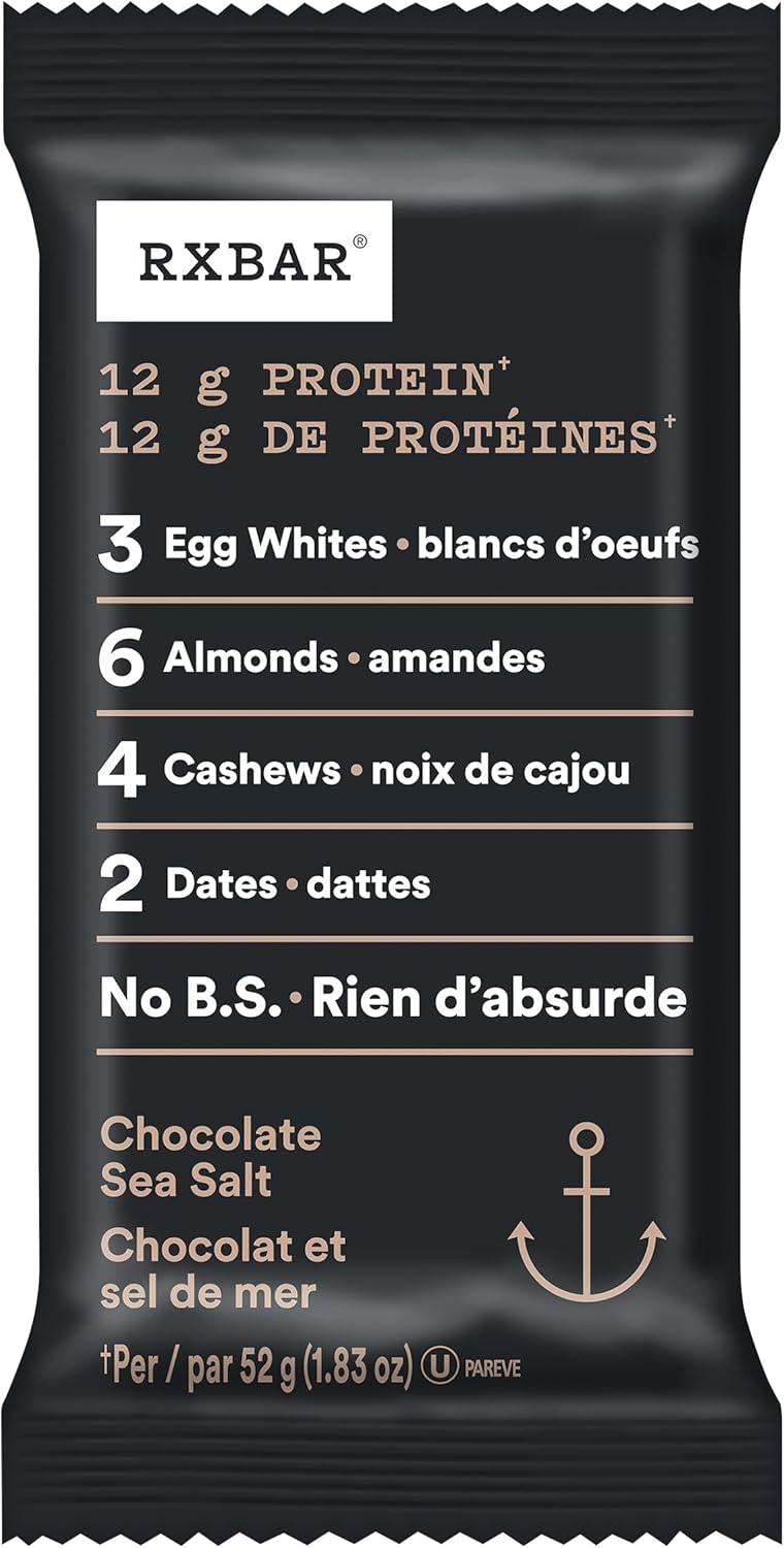 RXBAR Peanut Butter Chocolate Protein Bars 12 x 52 g & RXBAR Protein Bar Blueberry 12x52g (Pack of 12) & RXBAR Protein Bar Chocolate Sea Salt 12x52g (Pack of 12)