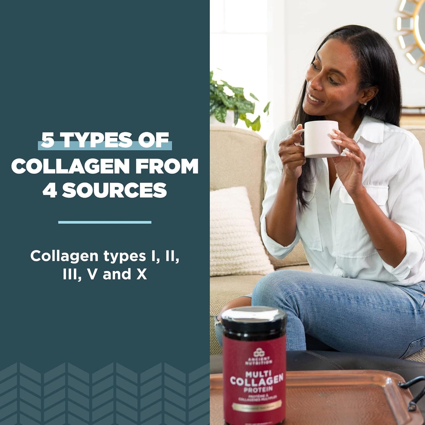 Ancient Nutrition 多胶原蛋白粉 - 无味，由 Josh Axe 博士配制，4 种来源，5 种胶原蛋白，235 克