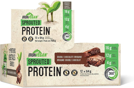 Iron Vegan Sprouted Protein Bars | Double Chocolate Brownie Flavour | 12 Pack & Sprouted Protein, Chocolate Flavour, 1kg | Vegan, plant-based, organic, gluten-free