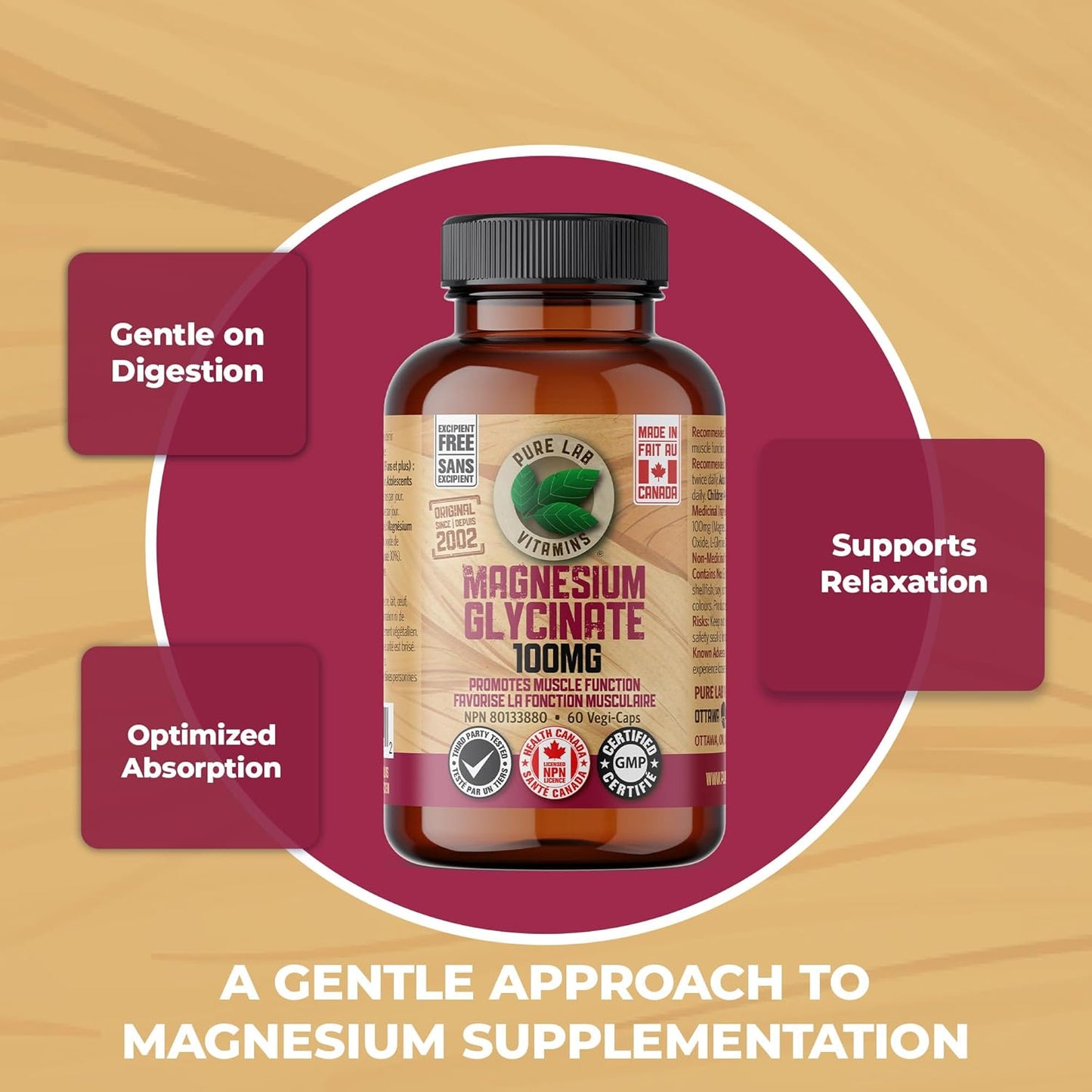 Pure Lab 甘胺酸鎂 100 毫克 - 60 粒膠囊 - 支持肌肉功能