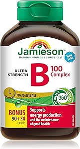 Jamieson 維生素B100複合膠囊，緩釋，超強效，天然補充能量，促進新陳代謝。素食，非基因改造，無麩質，120粒，加拿大製造