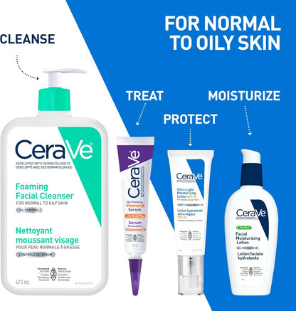CeraVe Foaming Face Wash, Gentle Face Cleanser for Men & Women with Hyaluronic Acid, Niacinamide, Ceramides. Makeup Remover for oily skin, Fragrance-Free, Non-Comedogenic, Sensitive Skin, 473ML