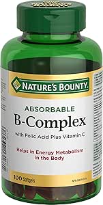 Nature's Bounty B 群複合物，含葉酸和維生素 C，有助於碳水化合物代謝，180 粒軟膠囊
