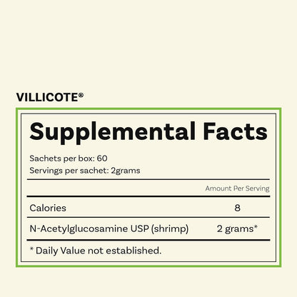 Wellesley Therapeutics Villicote, Restores Gut Integrity, Digestive Comfort, Soothes Abdominal Discomfort, Non-GMO, Gluten-Free, Dairy-Free, 120g, 60 sachets