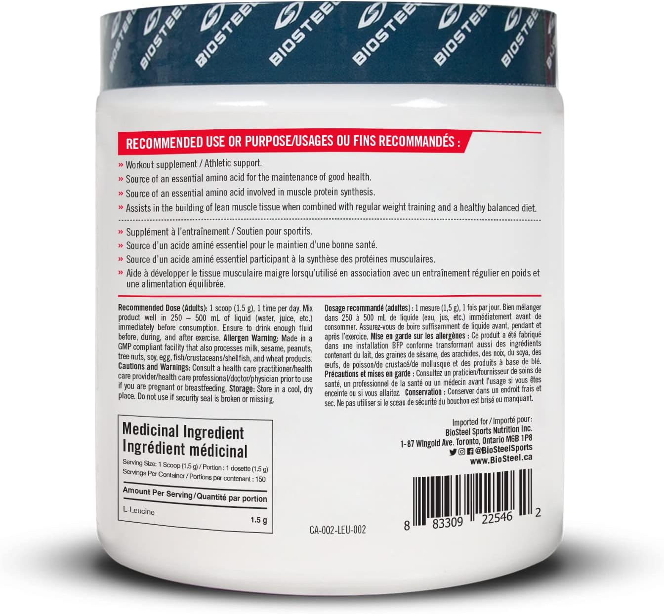 BioSteel Stackables 发酵亮氨酸粉，发酵氨基酸，无麸质，非转基因，150 份