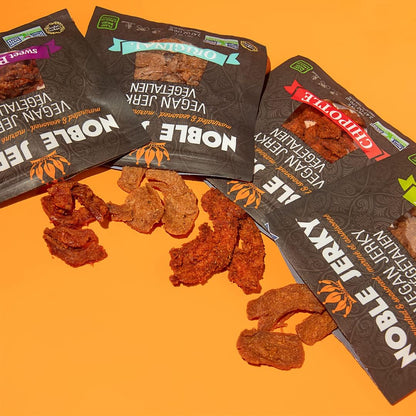 Noble Jerky – Vegan Jerky Variety Pack, Plant-Based Protein Snack, 14g Protein Per Bag, Vegetarian, Non-GMO, Healthy Snack, 5 Pack (70g Bags, Teriyaki, Chipotle, Original, BBQ, Hickory)