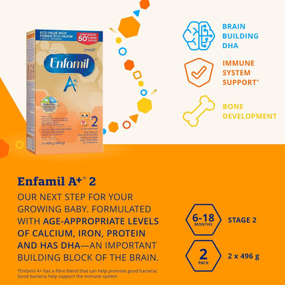 Enfamil A+2, Baby Formula, Value Pack, Powder Refill, with Brain Building DHA, 6-18 months, 992g